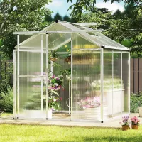 COSTWAY 6 x 6 ft Polycarbonate Greenhouse Outdoor Walk-in Green House w/ Rain Gutters