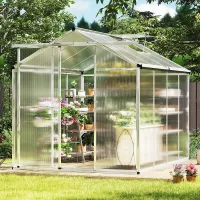 COSTWAY 8 x 6 ft Polycarbonate Greenhouse Outdoor Walk-in Green House w/ Rain Gutters