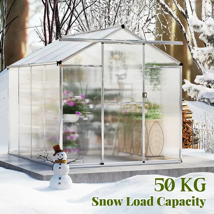 COSTWAY 8 x 6 ft Polycarbonate Greenhouse Outdoor Walk-in Green House w/ Rain Gutters