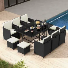 COSTWAY 11 Pieces Patio Wicker Dining Set Outdoor Rattan Conversation Furniture Set