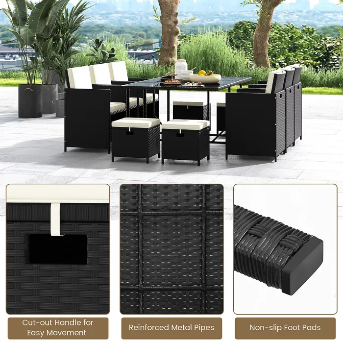 COSTWAY 11 Pieces Patio Wicker Dining Set Outdoor Rattan Conversation Furniture Set
