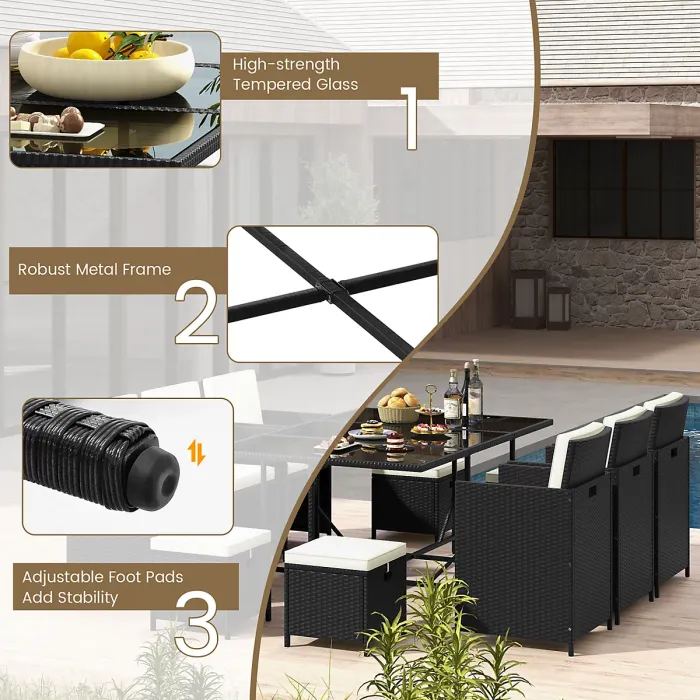 COSTWAY 11 Pieces Patio Wicker Dining Set Outdoor Rattan Conversation Furniture Set