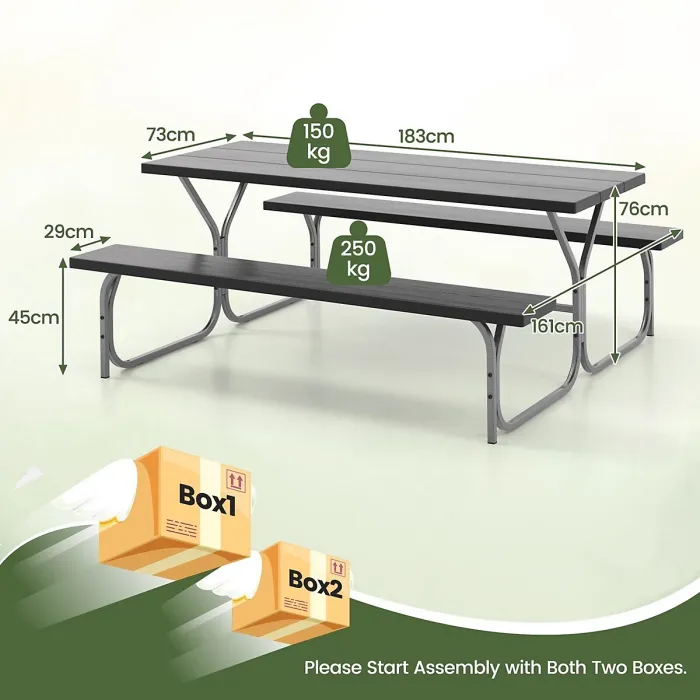 GAINOOM Picnic Table Bench Set 8 Person Outdoor Camping Table & 2 Benches