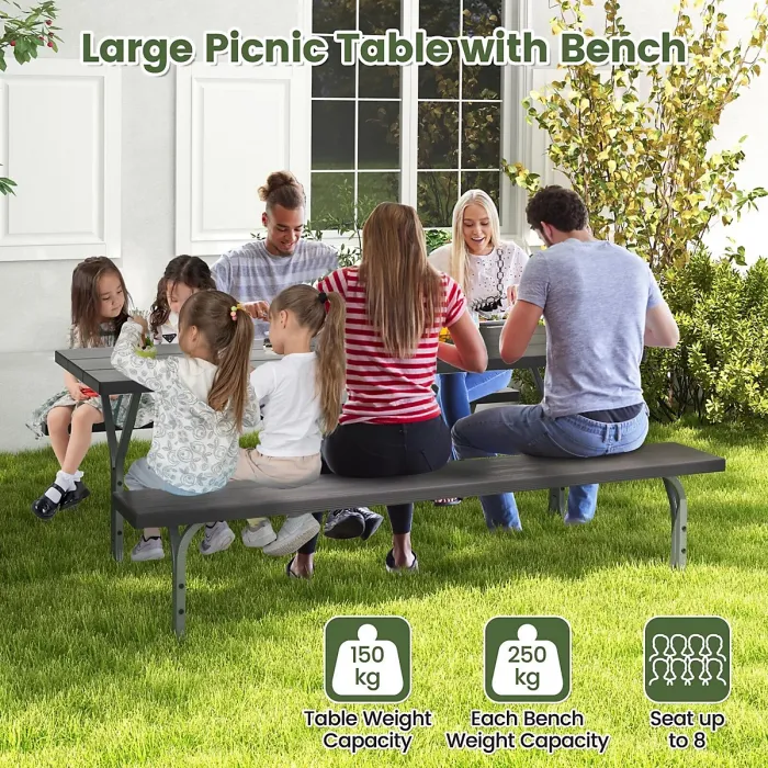 GAINOOM Picnic Table Bench Set 8 Person Outdoor Camping Table & 2 Benches