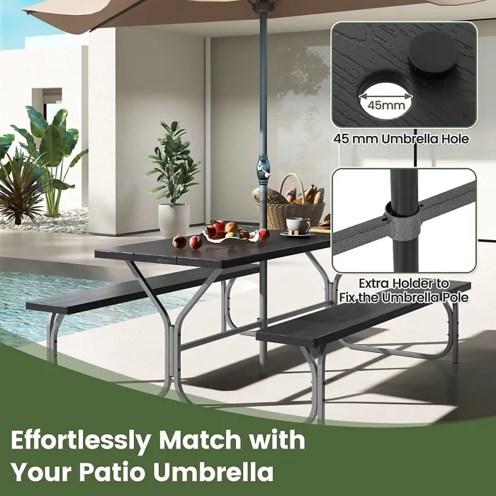 GAINOOM Picnic Table Bench Set 8 Person Outdoor Camping Table & 2 Benches