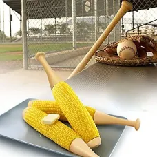 Set of 2 - Novelty Baseball Bat Corn On The Cob Holder Forks Sticks