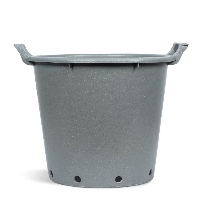FHG Mastelli Stone Grey Round Plant Pot Container, Heavy Duty with Handles, Grower Pot, D45 H37cm, 35L