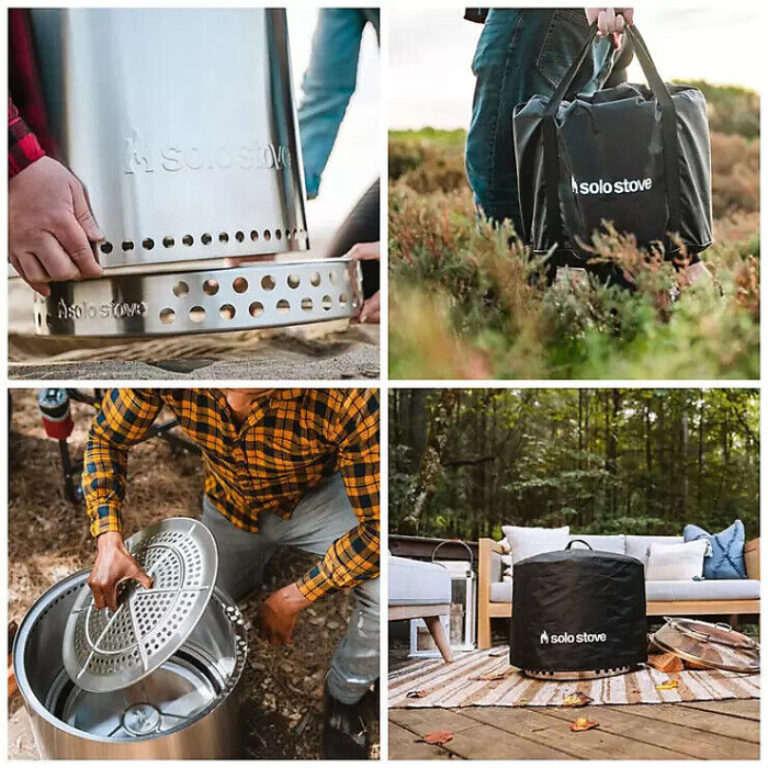 Solo Stove Bonfire 2.0 Wood Burning Stainless Steel Fire Pit Bundle Spark Screen, Stand, Ash Pan, Cover & Carry Case Low Smoke