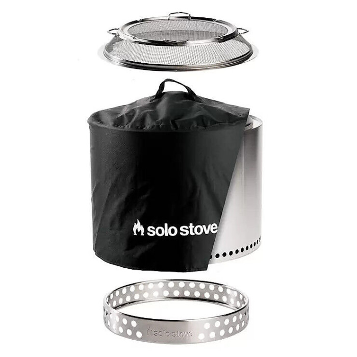 Solo Stove Bonfire 2.0 Wood Burning Stainless Steel Fire Pit Bundle Spark Screen, Stand, Ash Pan, Cover & Carry Case Low Smoke