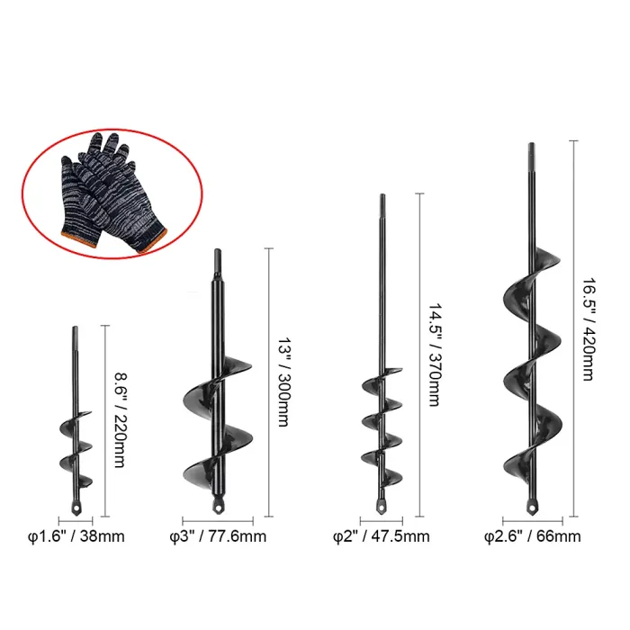 Auger Spiral Drill Bit Garden Yard Planting Post Hole Digger Tool set
