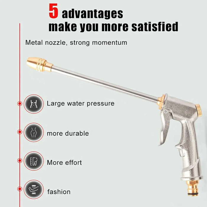 Metal High Pressure Water Spray Gun Brass Nozzle Garden Car Clean Washer Tool