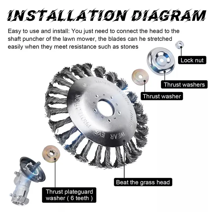 8" Grass trimmers Strimmer Head Garden Trimmer Wire Brush Solid Steel Wheel UK