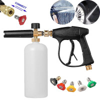 Pressure Washer Snow Foam Cannon Lance Gun 1/4" Quick Release Bottle + 5 Nozzles