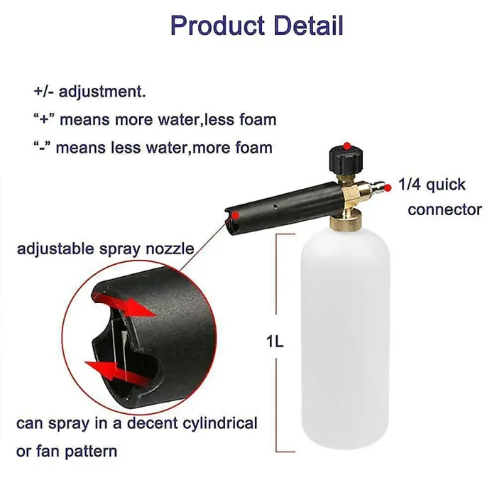 Pressure Washer Snow Foam Cannon Lance Gun 1/4" Quick Release Bottle + 5 Nozzles