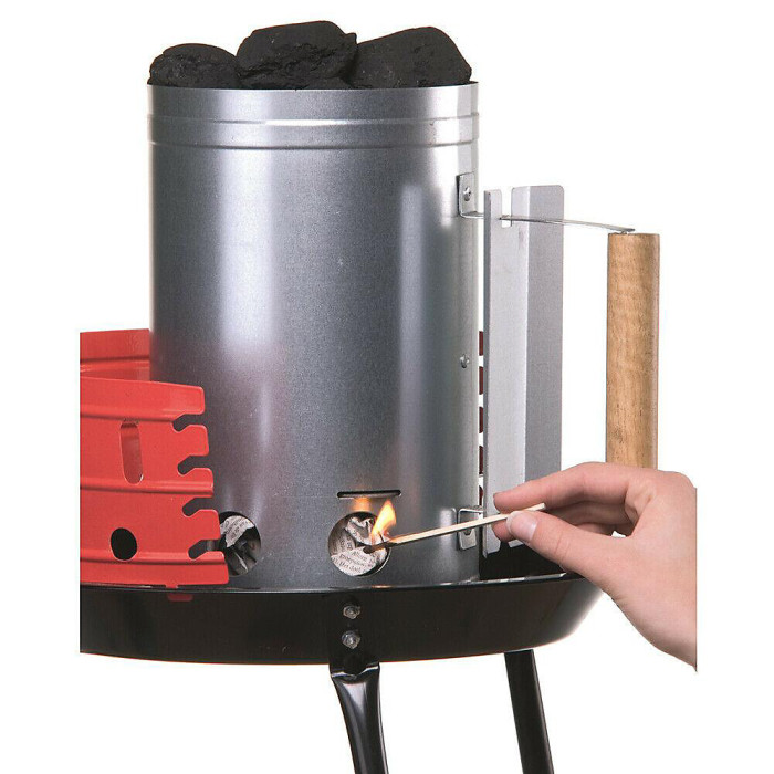 Taylor & Brown BBQ Charcoal Chimney Starter Grill 27x17cm, Quick Start Galvanised Steel Fire Ignition Lighter with Wooden Handle
