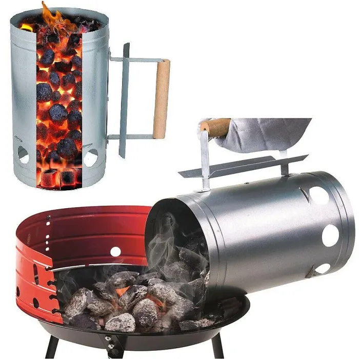 Taylor & Brown BBQ Charcoal Chimney Starter Grill 27x17cm, Quick Start Galvanised Steel Fire Ignition Lighter with Wooden Handle