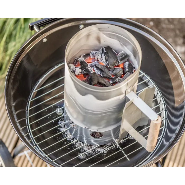 Taylor & Brown BBQ Charcoal Chimney Starter Grill 27x17cm, Quick Start Galvanised Steel Fire Ignition Lighter with Wooden Handle