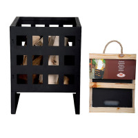 Fallen Fruits Square Fire Pit Black Metal Basket Garden Heater & Firewood Box
