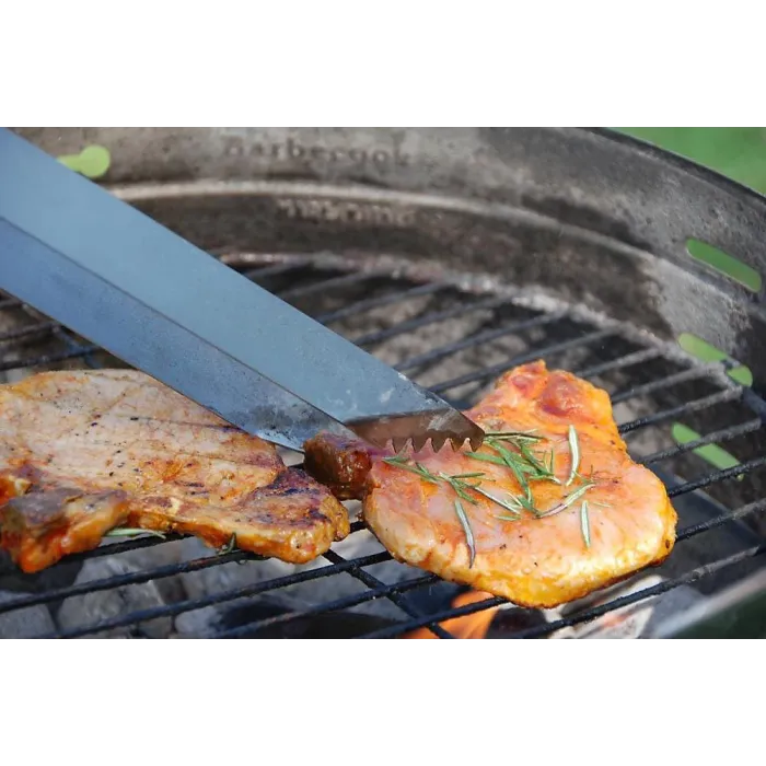 Esschert Barbecue Tool Kit, 5-Piece Stainless Steel BBQ Set with Wooden Handles And Canvas Roll Bag