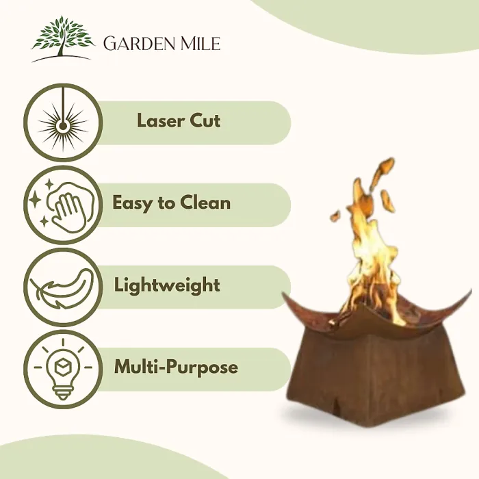 Marco Paul 38cm Steel Square Design Fire Basket With Stand - Metal Outdoor Fire Pits