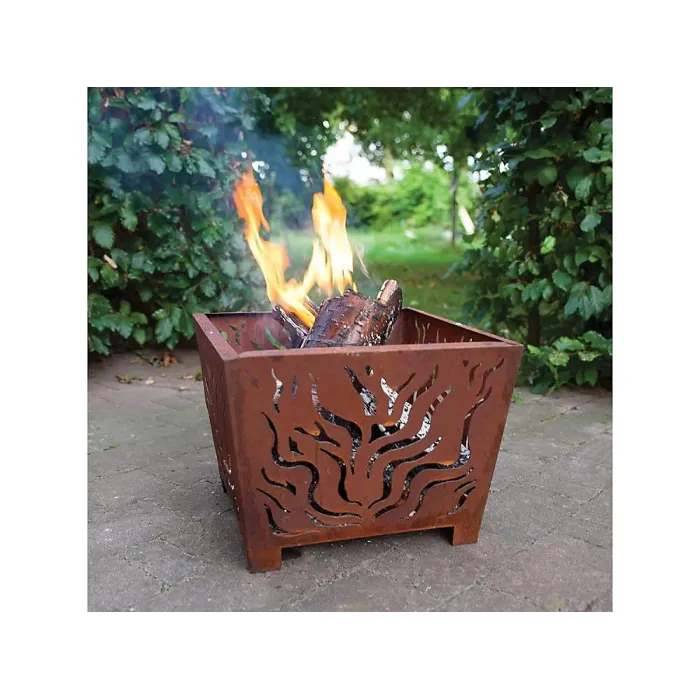 Fallen Fruits Oxidised Rust Effect Square Fire Pit Basket Garden OutdoorHeater