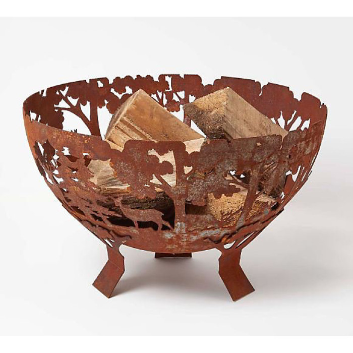 Fallen Fruits Oxidised Rust Effect Woodland Fire Pit Basket Bowl Cast Iron