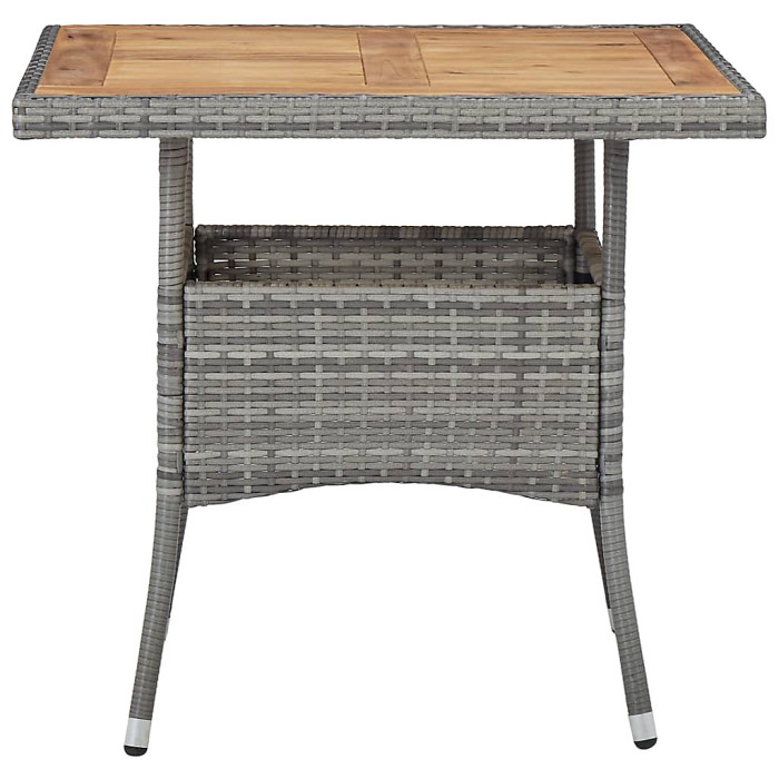 Outdoor Dining Table Grey Poly Rattan and Solid Acacia Wood