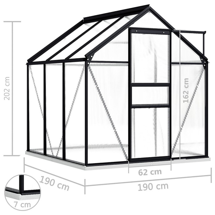 Anthracite Aluminium Greenhouse with Base Frame 3.61 m²