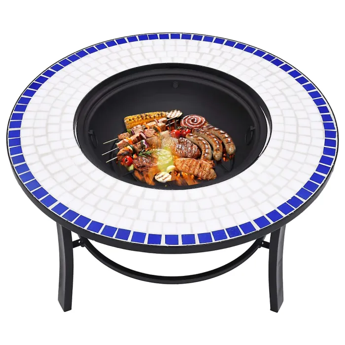 Vidaxl Mosaic Fire Pit Blue And White 68cm Ceramic Fire Pits