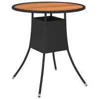 Garden Dining Table Black 70 cm Poly Rattan and Solid Acacia Wood