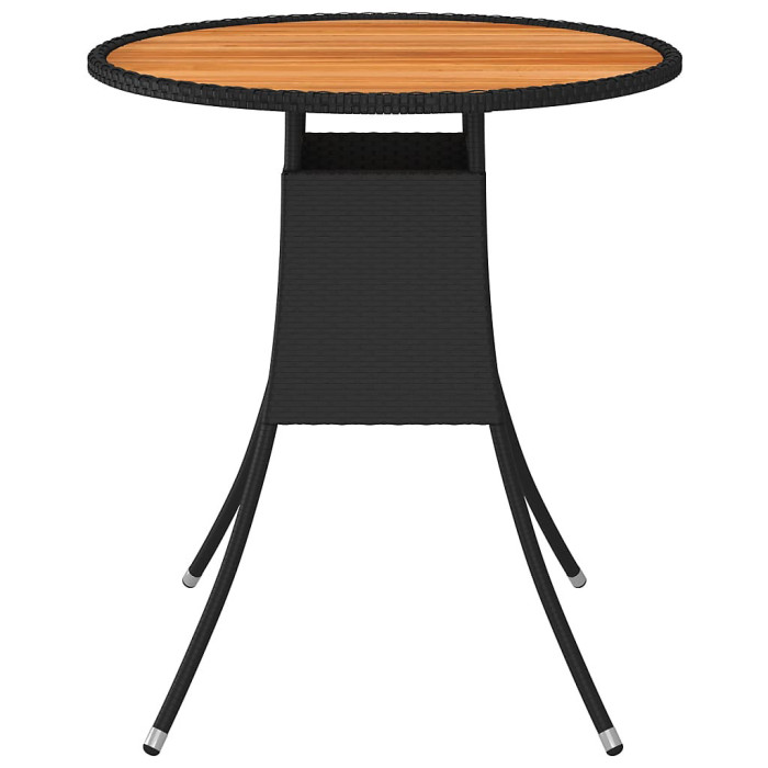 Garden Dining Table Black 70 cm Poly Rattan and Solid Acacia Wood