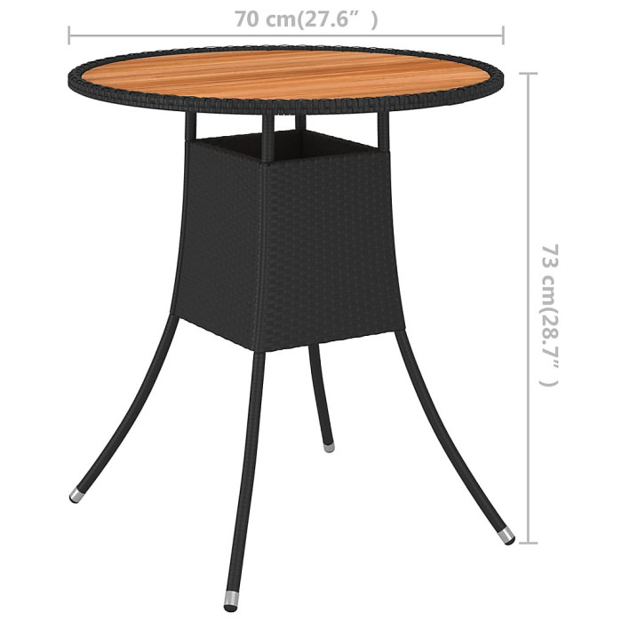 Garden Dining Table Black 70 cm Poly Rattan and Solid Acacia Wood
