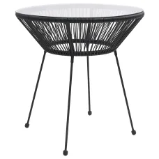 Garden Dining Table Black70x74 cm Rattan and Glass