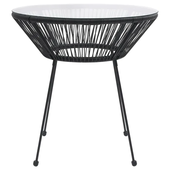 Garden Dining Table Black70x74 cm Rattan and Glass