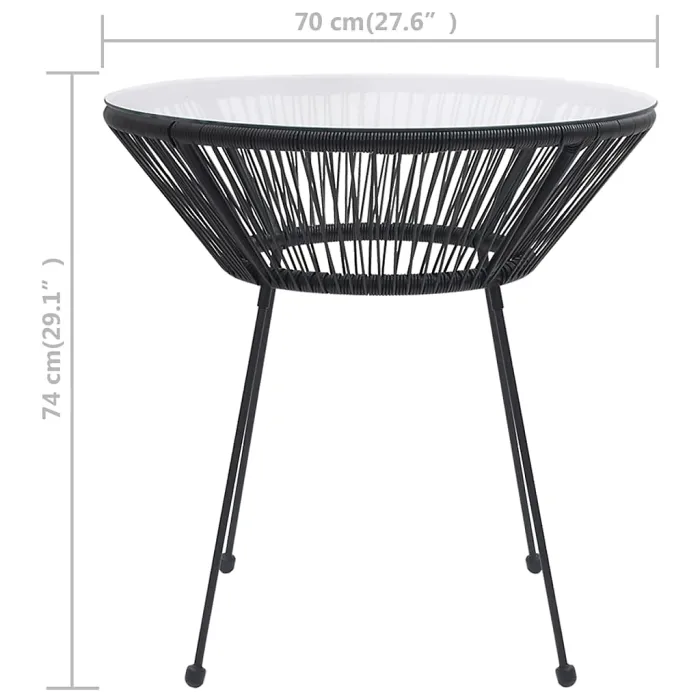 Garden Dining Table Black70x74 cm Rattan and Glass