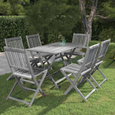 7 Piece Garden Outdoor Dining Set Suitable for Backyard, Patio Solid Acacia Wood Grey