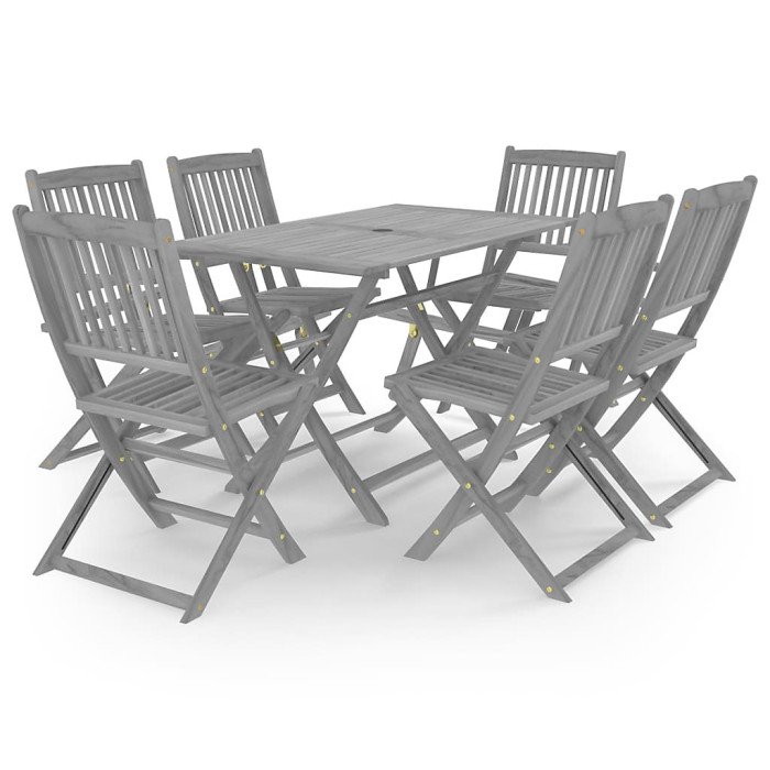 7 Piece Garden Outdoor Dining Set Suitable for Backyard, Patio Solid Acacia Wood Grey