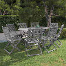 9 Piece Garden Outdoor Dining Set Suitable for Backyard, Patio Solid Acacia Wood Grey