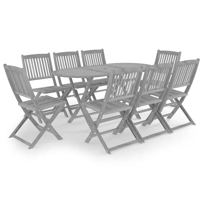 9 Piece Garden Outdoor Dining Set Suitable for Backyard, Patio Solid Acacia Wood Grey