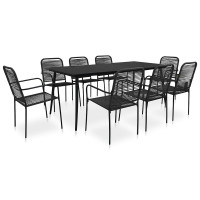 9 Piece Garden Outdoor Dining Set Suitable for Backyard, Patio Cotton Rope and Steel Black
