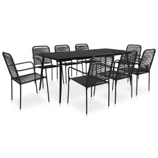 9 Piece Garden Outdoor Dining Set Suitable for Backyard, Patio Cotton Rope and Steel Black