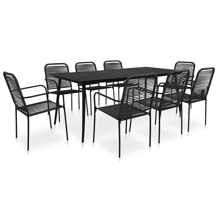 9 Piece Garden Outdoor Dining Set Suitable for Backyard, Patio Cotton Rope and Steel Black