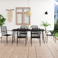7 Piece Garden Outdoor Dining Set Suitable for Backyard, Patio Cotton Rope and Steel Black