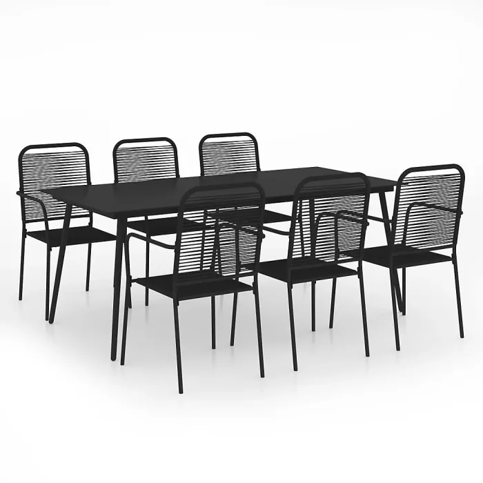 7 Piece Garden Outdoor Dining Set Suitable for Backyard, Patio Cotton Rope and Steel Black