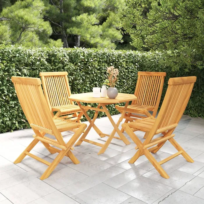 5 Piece Garden Outdoor Dining Set Suitable for Backyard, Patio Solid Teak Wood