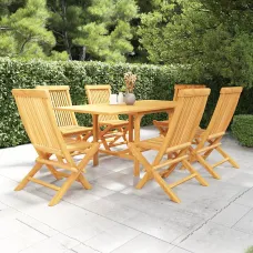 7 Piece Garden Outdoor Dining Set Suitable for Backyard, Patio Solid Teak Wood
