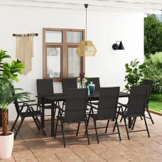 9 Piece Garden Outdoor Dining Set Suitable for Backyard, Patio Black