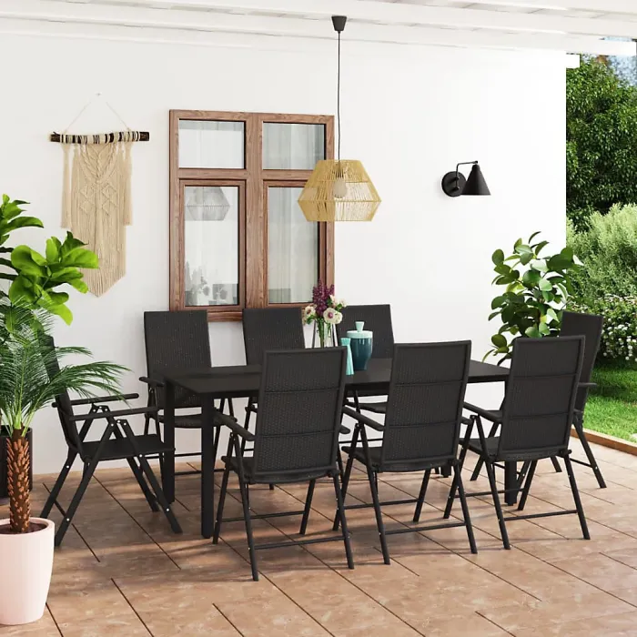 9 Piece Garden Outdoor Dining Set Suitable for Backyard, Patio Black