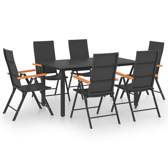 7 Piece Garden Outdoor Dining Set Suitable for Backyard, Patio Black and Brown