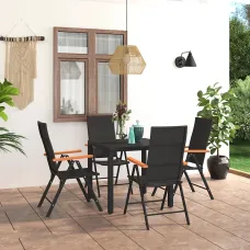5 Piece Garden Outdoor Dining Set Suitable for Backyard, Patio Black and Brown
